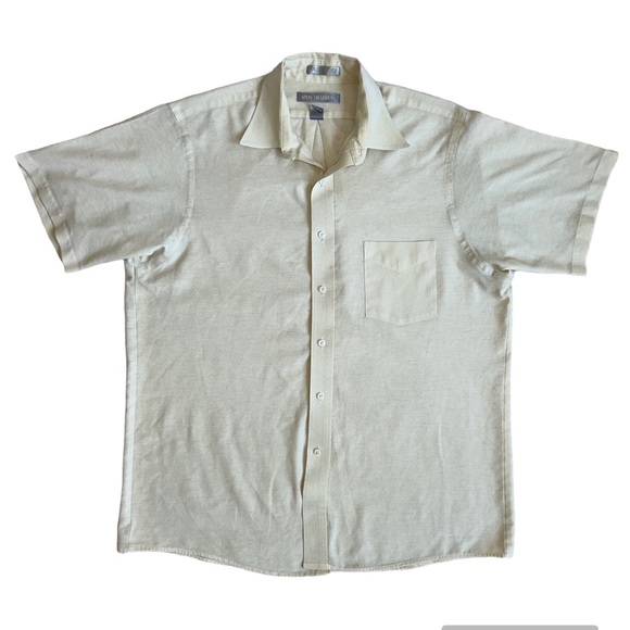 Van Heusen light yellow button up short sleeve shirt men’s neck size 16.5 - Picture 1 of 13